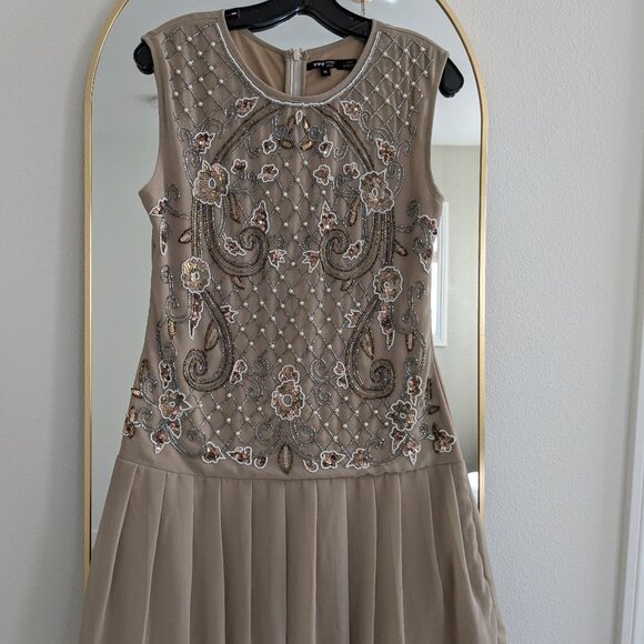 TFNC London Dresses & Skirts - TFNC London hand-beaded beige flapper style dress